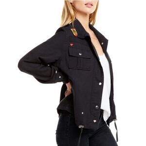 Chaser Womens Military Jacket Size M Black Canvas Embroidered Patches Punk Biker